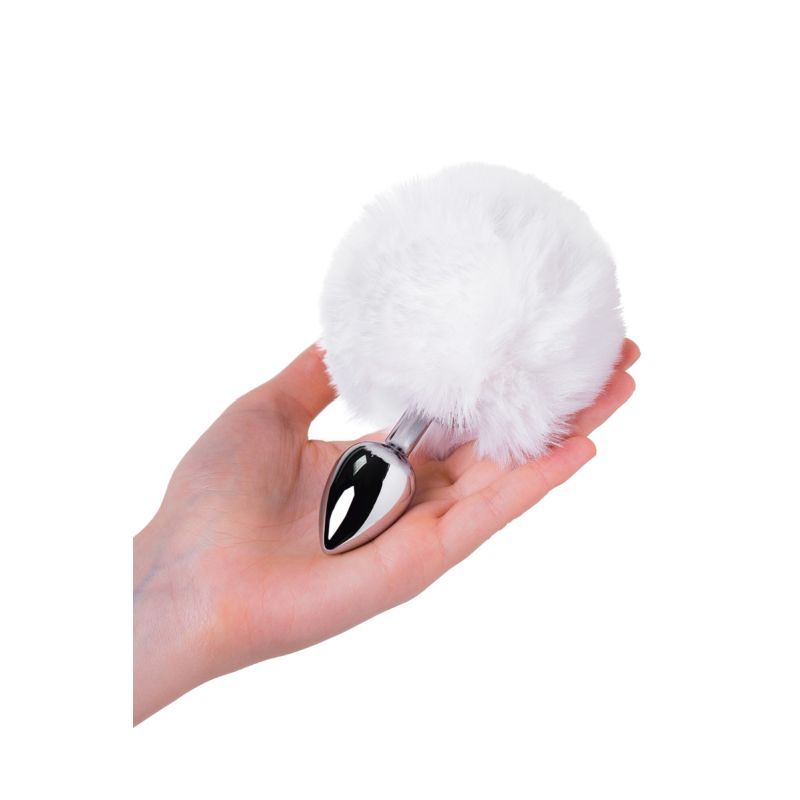 Silver Metal Anal Plug Small with White Faux Fur Tail Tails
