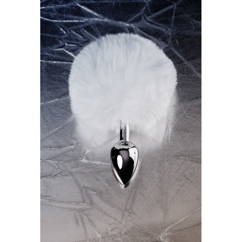 Silver Metal Anal Plug Small with White Faux Fur Tail Tails