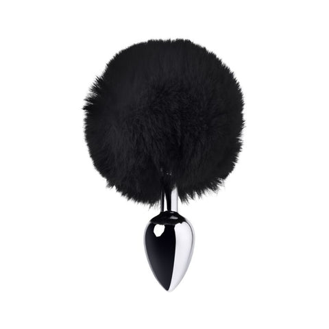 Silver Metal Anal Plug Small (Black Faux Fur) – Small Butt Plug Silver Tails