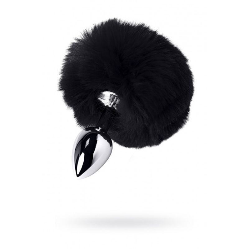 Silver Metal Anal Plug Small (Black Faux Fur) – Small Butt Plug Secondary image
