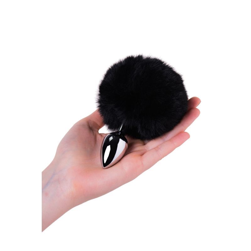 Silver Metal Anal Plug Small (Black Faux Fur) – Small Butt Plug Tails