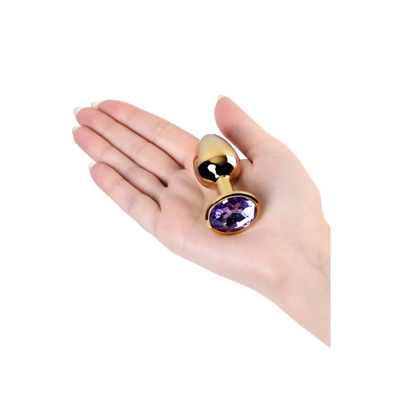 Gold Metal Anal Plug with Amethyst Crystal Small (2.25 inch insertable) > Anal Range > Jewel Butt Plugs