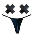 Dom Squad Black Wet Vinyl Pastie and G-String Set Black One Size > Clothes > Pasties