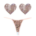 Bubbly Feels Nude Sequin Pantie and Heart Pastie Set Nude One Size > Clothes > Pasties