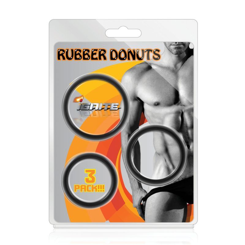 Rubber Donuts (Black) – 3 Pc Phthalate-Free Cock Rings Set > Cock Ring > Sets