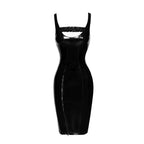 Noir PVC Midi Dress With Front Zipper And Frilled Chest Strap > Clothes > Womens Latex
