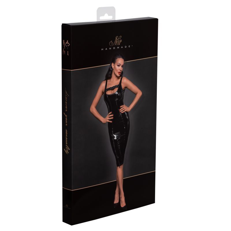 Noir PVC Midi Dress With Front Zipper And Frilled Chest Strap > Clothes > Womens Latex
