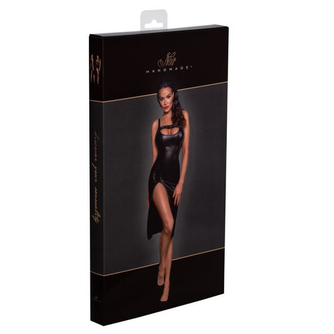Noir Power Wetlook Midi Dress With Front Zipper And Slit Womens Latex