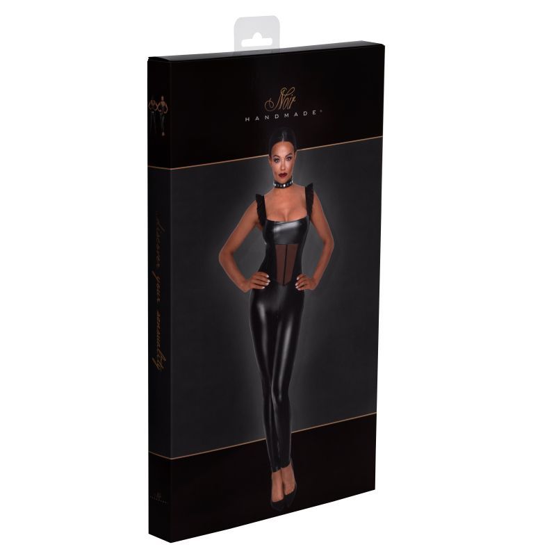 Power Wetlook Overall with Tulle Panel for Striking Style Womens Latex