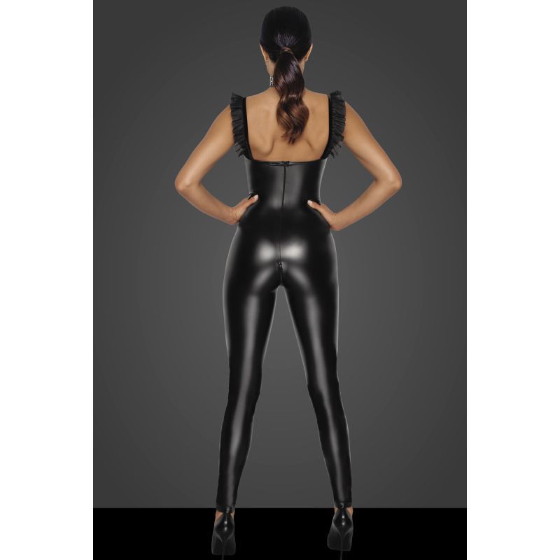 Power Wetlook Overall with Tulle Panel for Striking Style Womens Latex