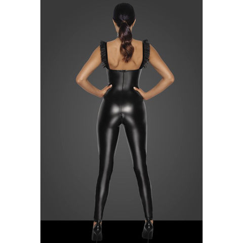 Power Wetlook Overall with Tulle Panel for Striking Style Womens Latex