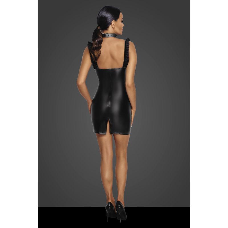 Noir Power Wetlook Short Dress with Front Tulle Inserts > Clothes > Womens Latex