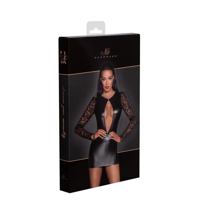 Power Wetlook Short Dress with Lace Sleeves > Clothes > Dresses and Chemises