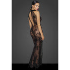 Long Tulle Dress with Intricate Flock Embroidery Floor-Length Halter Gown > Clothes > Dresses and Chemises