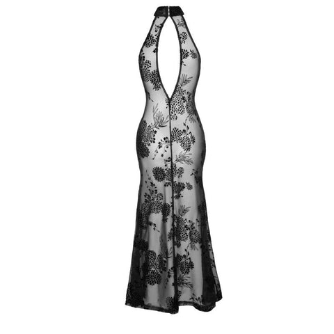 Long Tulle Dress with Intricate Flock Embroidery for Seductive Elegance > Clothes > Dresses and Chemises