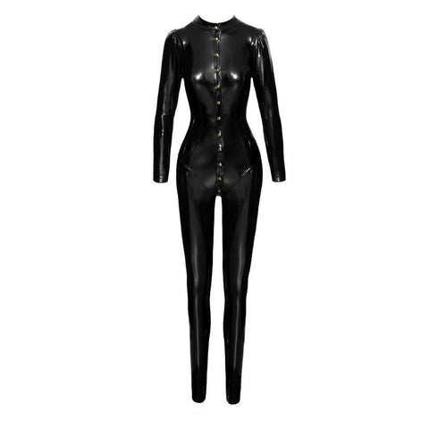 Long Button-Up PVC Overall Lingerie With Curved Seam Design Womens Latex