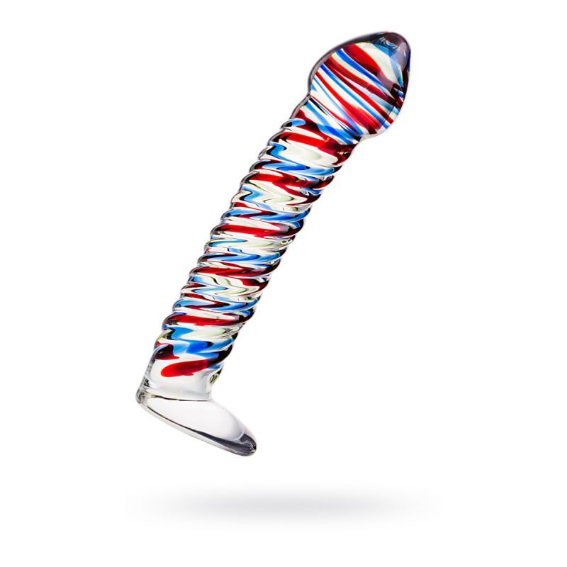 Sexus Glass Dildo Stripes with Base Blue and Red 16cm Clear > Glass > Dildos