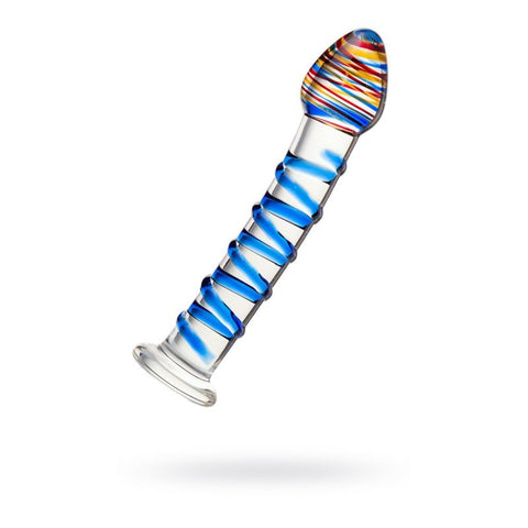 Sexus Glass Dildo with Blue Swirls 18cm DONGS Glass