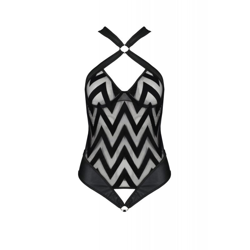 Passion Lingerie Hima Black Leather Look Sexy Bodysuit Bodystocking