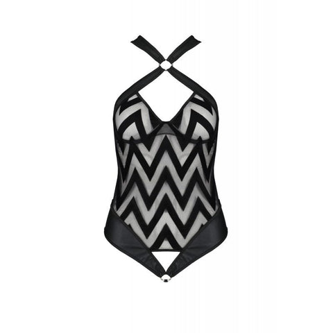 Passion Lingerie Hima Black Leather Look Sexy Bodysuit Bodystocking