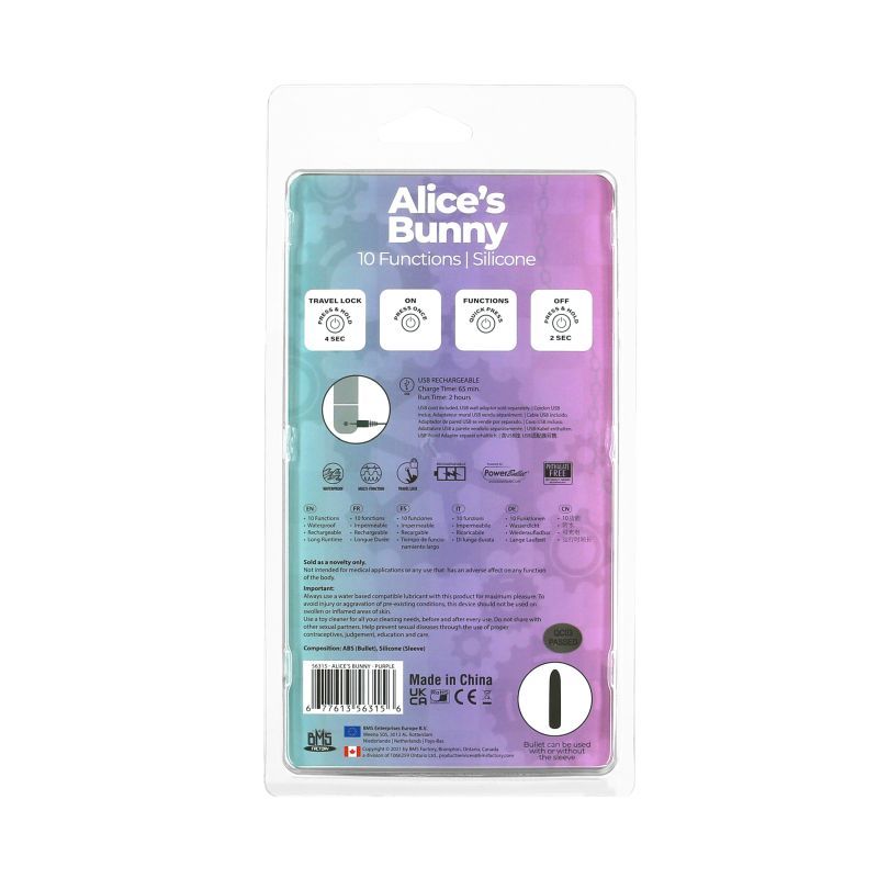 Alices Bunny Bullet w Rabbit Sleeve Purple 4 Inches > Vibrators > Mini Vibrators
