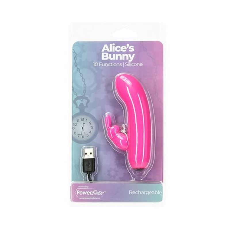 Alices Bunny Rechargeable Bullet with Rabbit Sleeve Pink VIBRATORS-RABBIT