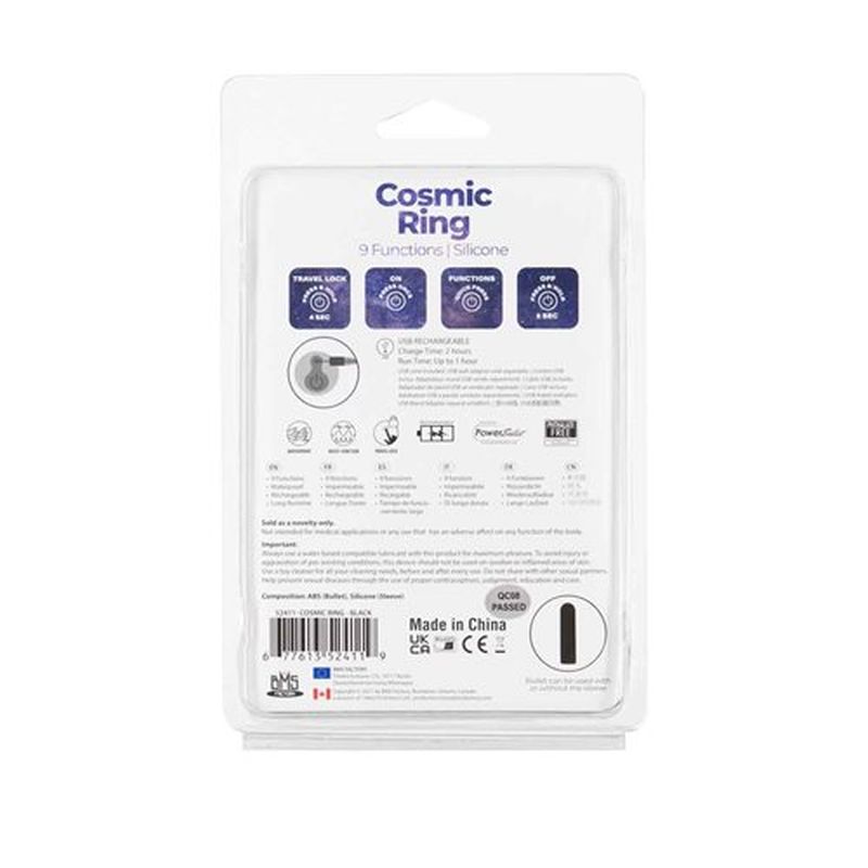 Power Bullet Cosmic Cock Ring w Bullet Black > Cock Ring > Vibrating
