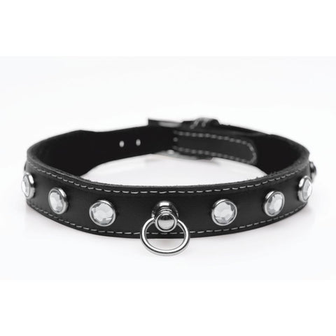 Bling Vixen Leather Choker with Clear Rhinestones Unisex Leather