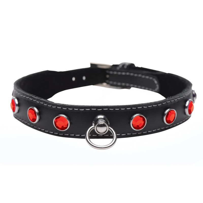 Bling Vixen Leather Choker with Red Rhinestones Red > Bondage Gear > Collars & Leashes