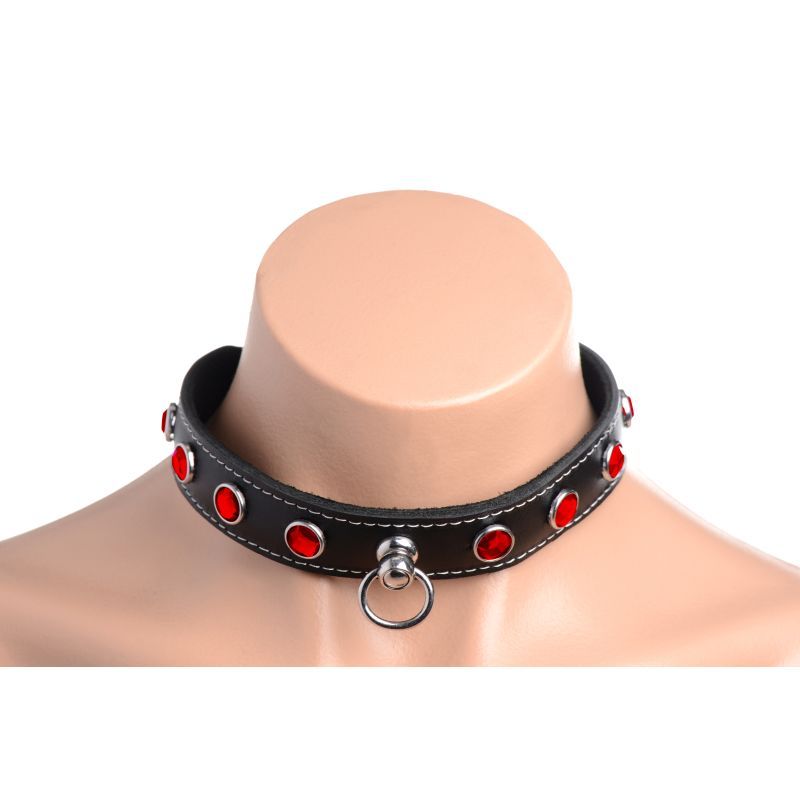 Bling Vixen Leather Choker with Red Rhinestones > Bondage Gear > Collars & Leashes