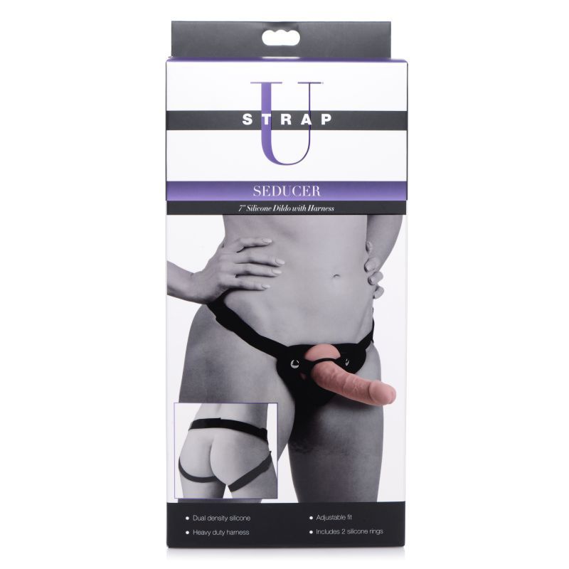 Seducer 7 Inch Silicone Dildo with Harness in Flesh Color STRAP-ONS