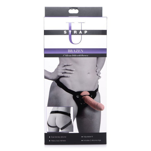Brazen 8 Inch Silicone Dildo with Harness in Flesh Color STRAP-ONS