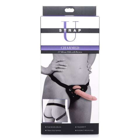 Charmed 7.5 Inch Silicone Dildo with Harness in Flesh Color STRAP-ONS