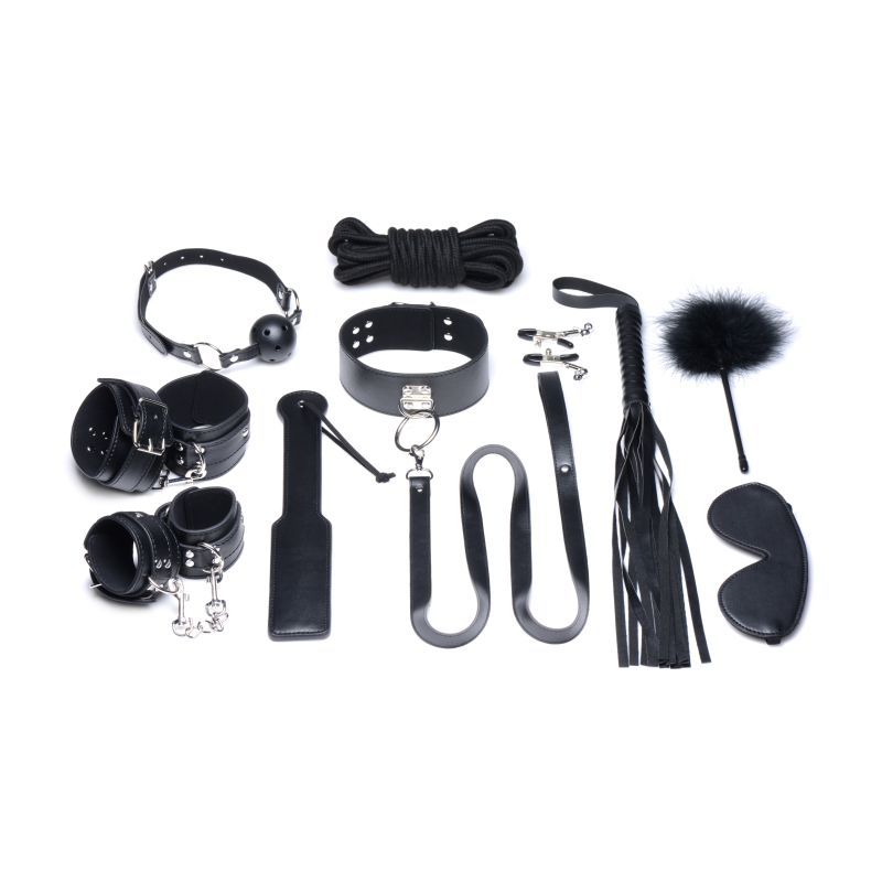 Deluxe 10 Piece Black Bondage Set for BDSM Exploration Black BONDAGE-KITS