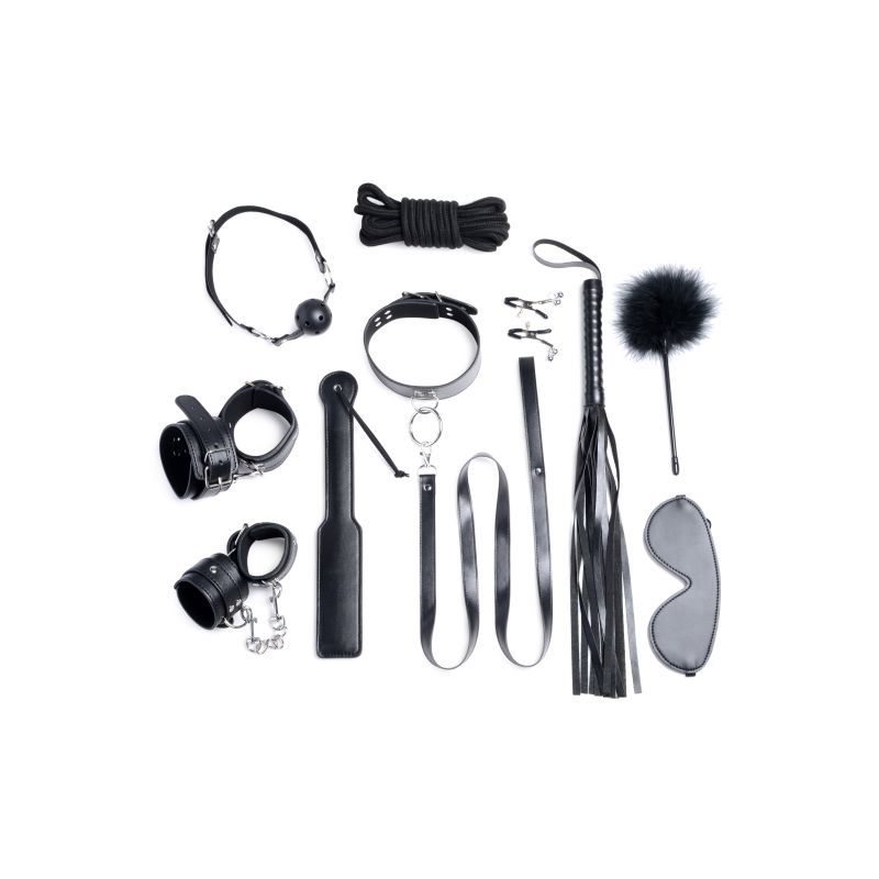 Deluxe 10 Piece Black Bondage Set for BDSM Exploration BONDAGE-KITS
