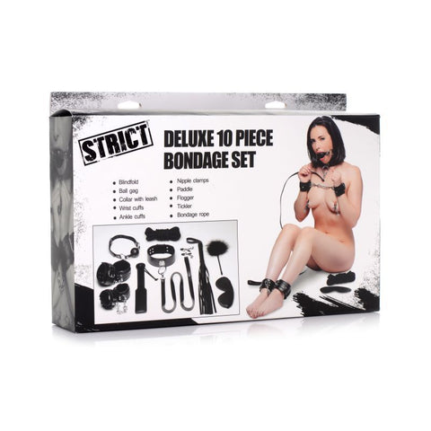 Deluxe 10 Piece Black Bondage Set for BDSM Exploration BONDAGE-KITS