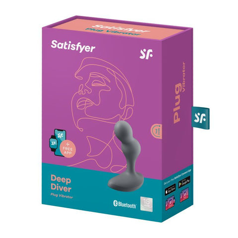 Satisfyer Deep Diver Vibrating Connect App Anal Plug Grey Butt Plugs - Vibrating