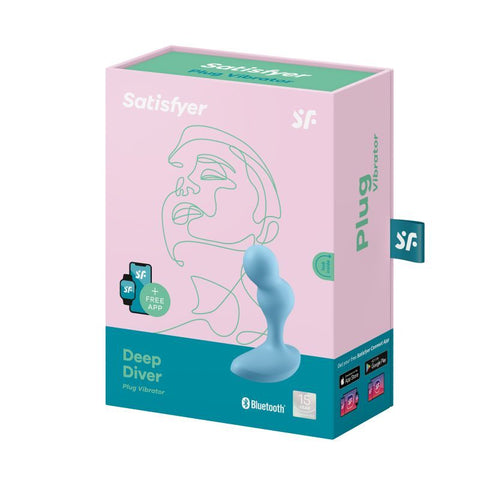 Satisfyer Deep Diver Vibrating Connect App Anal Plug Blue Butt Plugs - Vibrating