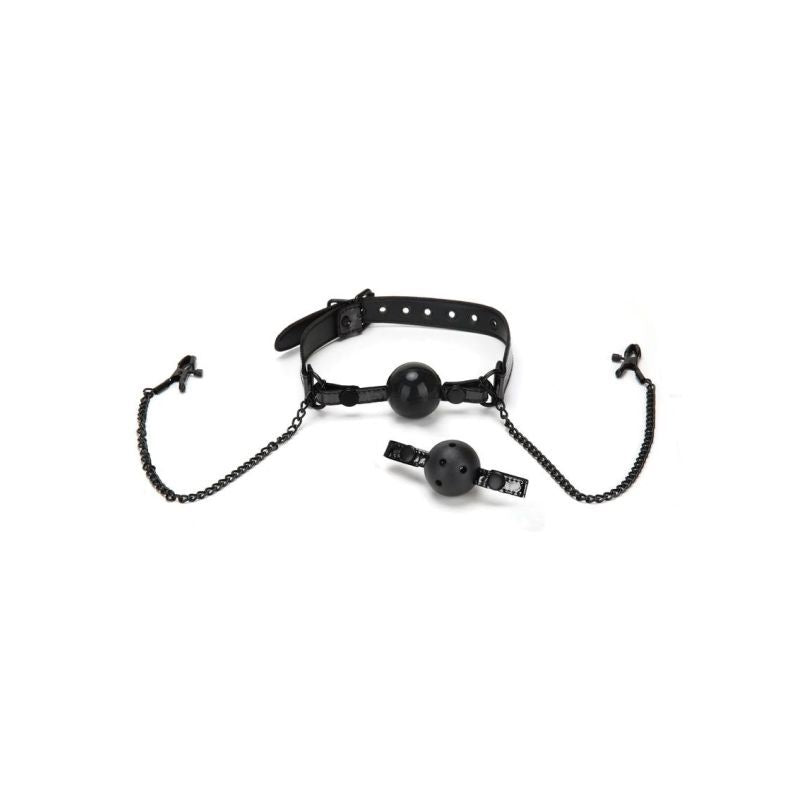 Whip Smart Diamond Ball Gag with Nipple Clips in Black Black > Bondage Gear > Gags and Bits