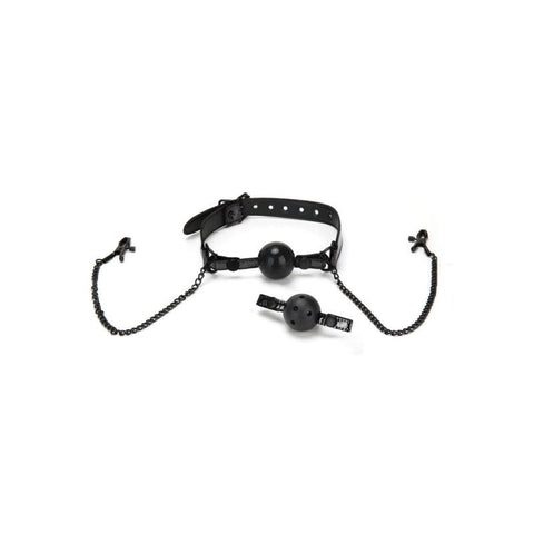 Whip Smart Diamond Ball Gag with Nipple Clips in Black Black > Bondage Gear > Gags and Bits