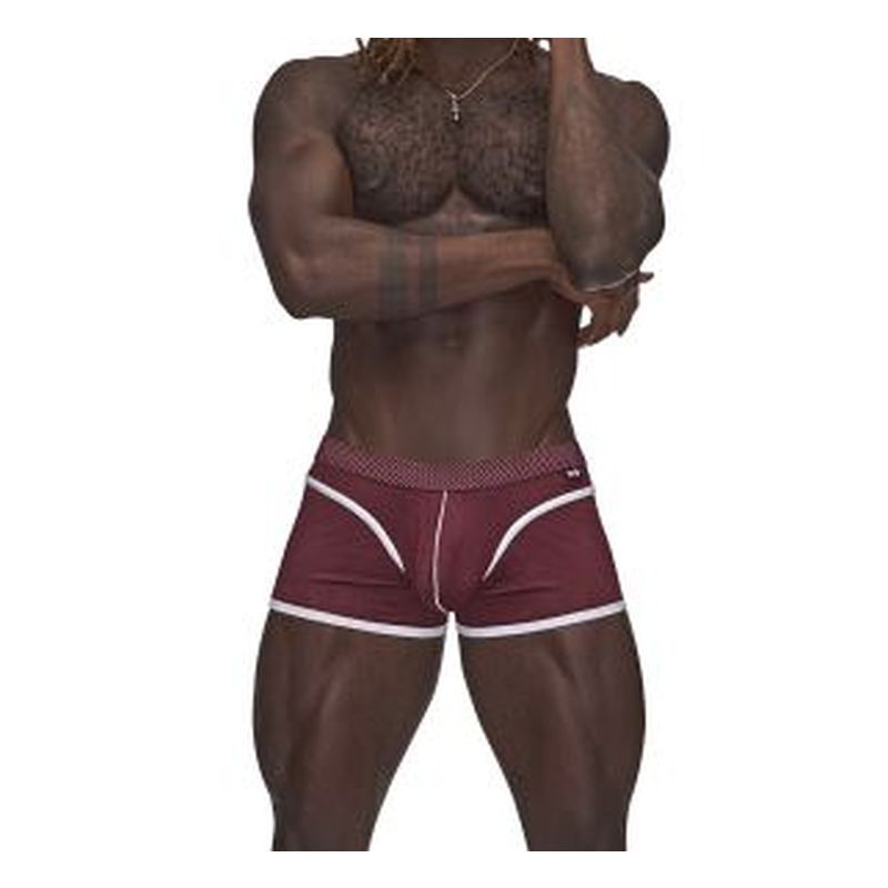 Male Power Sport Mesh Mini Shorts in Burgundy for Men Mens Trunks
