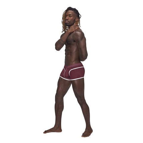 Male Power Sport Mesh Mini Shorts in Burgundy for Men Mens Trunks