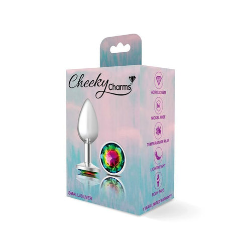 Cheeky Charms Silver Round Butt Plug with Rainbow Jewel Small Butt Plugs