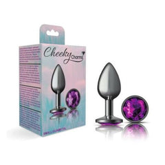 Cheeky Charms Gunmetal Round Butt Plug w Purple Jewel Small