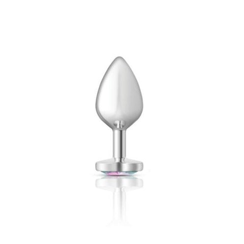 Cheeky Charms Silver Metal Butt Plug with Heart Clear Jewel Medium Clear Butt Plugs