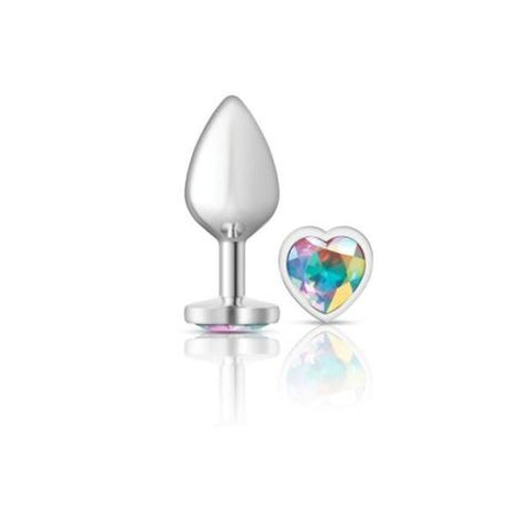 Cheeky Charms Silver Metal Butt Plug with Heart Clear Jewel Medium Butt Plugs