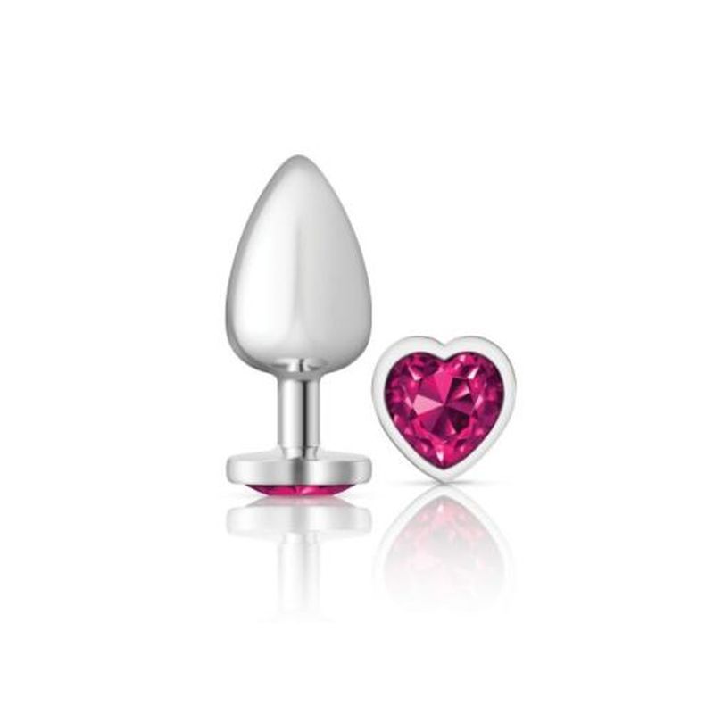 Cheeky Charms Silver Metal Butt Plug with Heart Pink Jewel Large (9.12cm) > Anal Range > Jewel Butt Plugs
