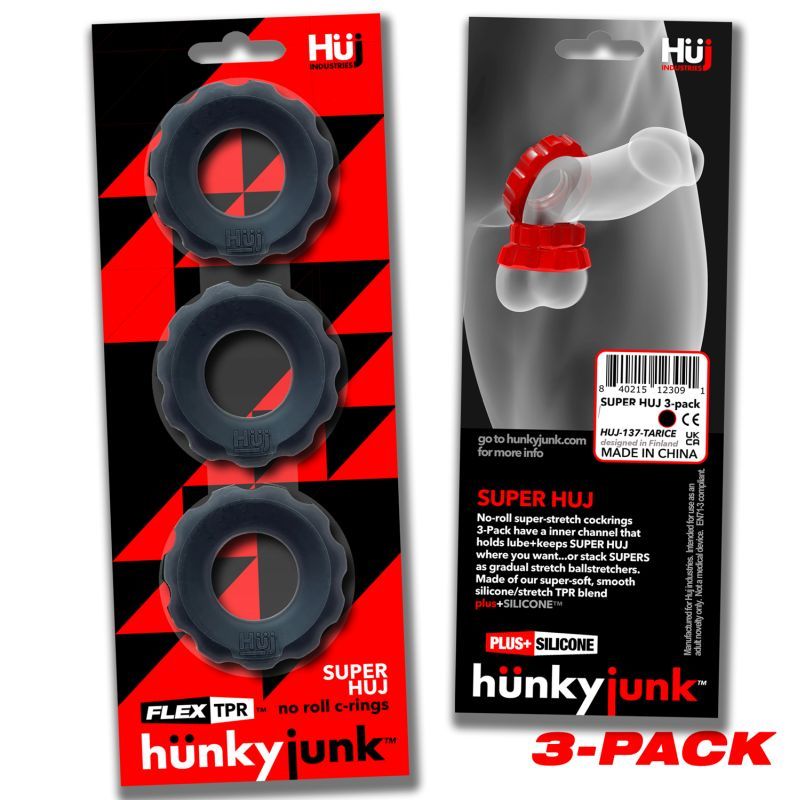 Super Hunkyjunk 3 Piece Cockrings Tar Ice for Enhanced Bulge and Firmness > Cock Ring > Sets