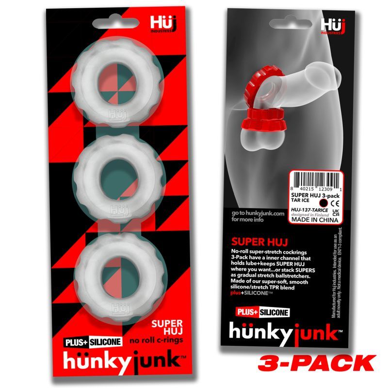 Super Hunkyjunk Three Piece Cockrings Clear Ice > Cock Ring > Sets