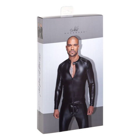Power Wetlook Mens Jacket with Pleated PVC Epaulets Lingerie